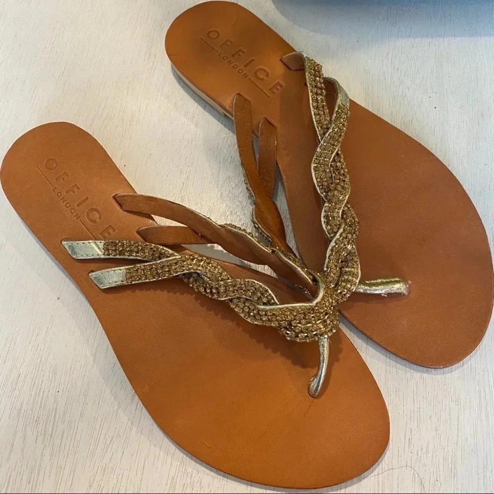 Office London Sandals Crystal Thong‎ Sparkle Flat